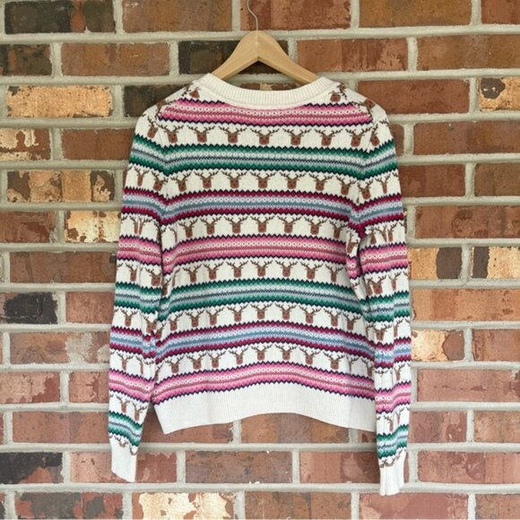 Boden Reindeer Fair Isle Christmas Cream Pink Green Holiday Sweater Size M - Picture 8 of 8